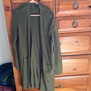 Talbots Army Green Cardigan Size Large Bronze Buttons With Pockets NWOT
